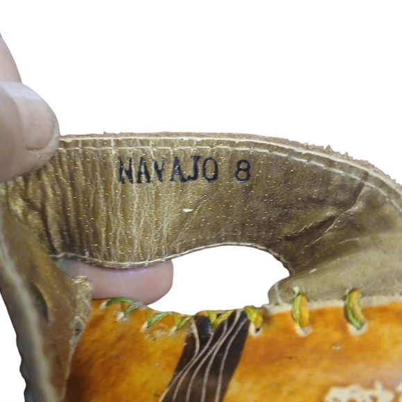 Elite Navajo Painted Leather Sandaks Bohemian Mosaic Open-Toe Mules Size 8 - Picture 10 of 11